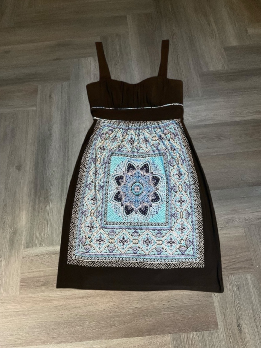 Saint Tropez West Mandala Boho Sundress Womens 4 Black Blue Y2K Beach Stretchy